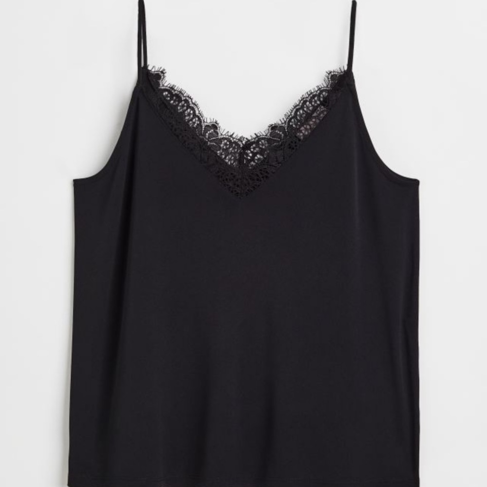 H & M Black Lace Trimmed V-Neck Camisole Size Large